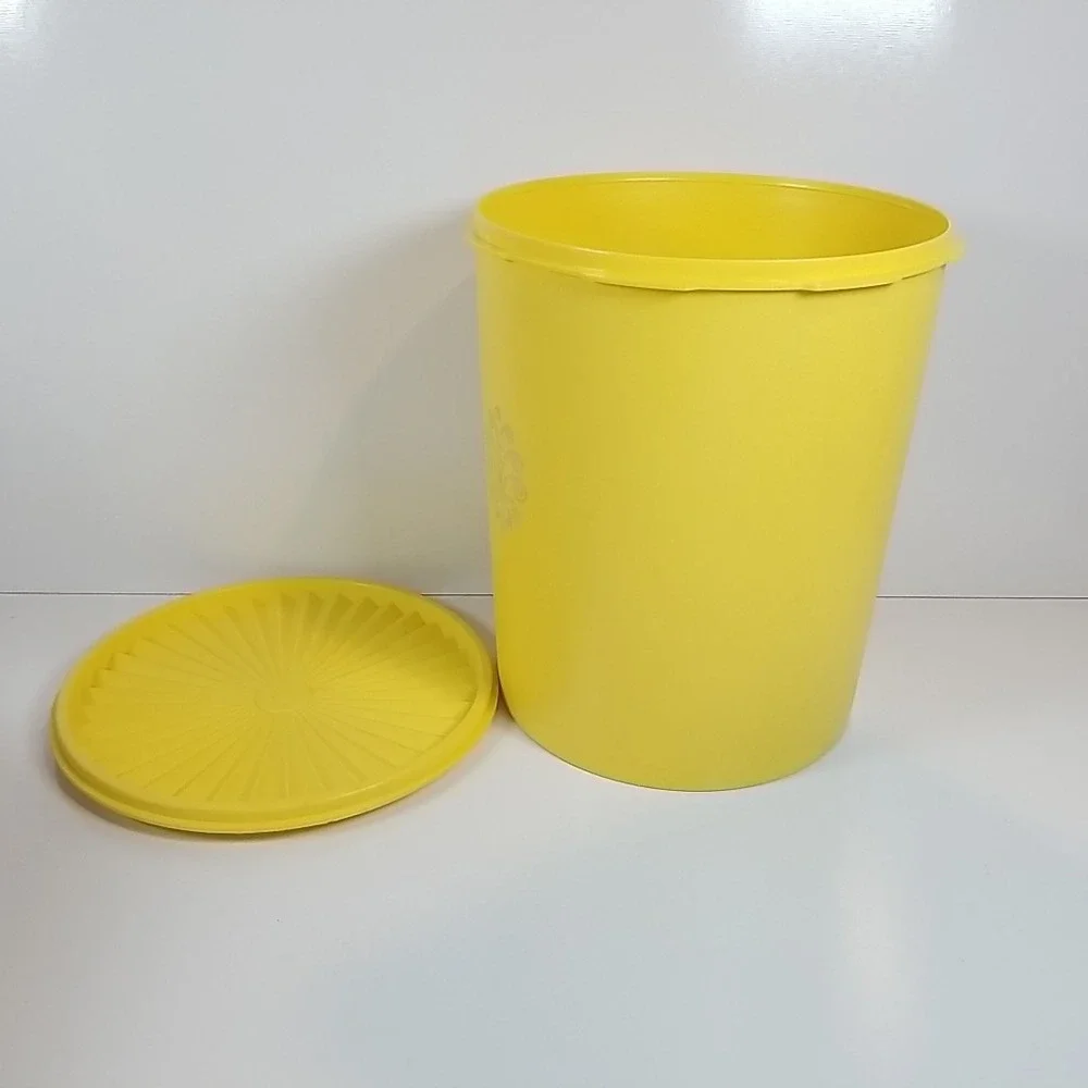 1970s Vintage Large Yellow Servalier Starburst Tupperware Canister